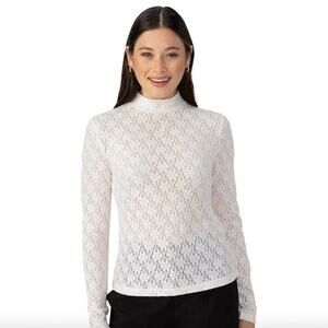 SANCTUARY Top Size L NEW Lace White Long Sleeve Textured Mock Neck Blouse